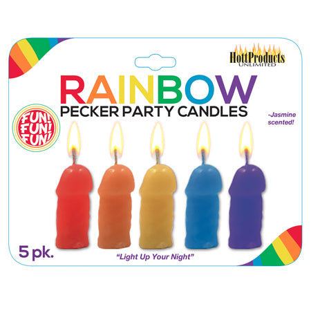 Rainbow Pecker Party Candles - Asst. Colors Pack of 5