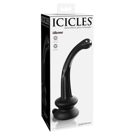 Icicles No. 87 Hand Blown Glass G-Spot Massager w/Suction Cup -  Black