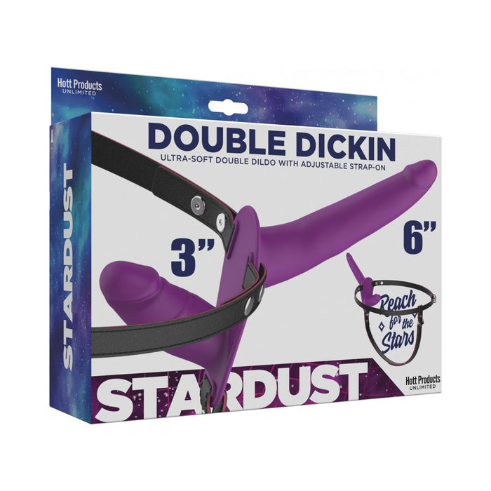 Stardust Double Dickin Dual Function Strap On With Harness Silicone Purple
