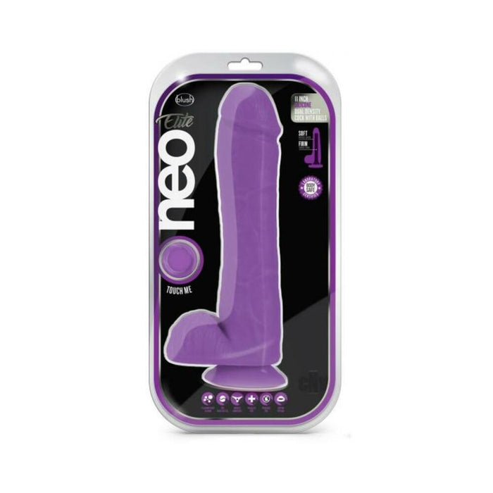 Neo Elite - 11-inch Silicone Dual-density Cock With Balls - Neon Purple | thevibed.com
