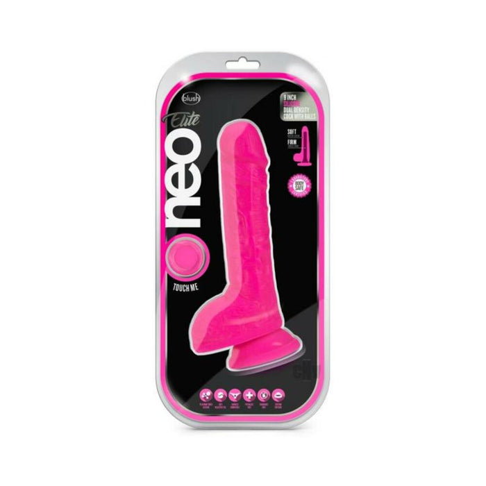 Neo Elite - 9-inch Silicone Dual-density Cock With Balls - Neon Pink | thevibed.com
