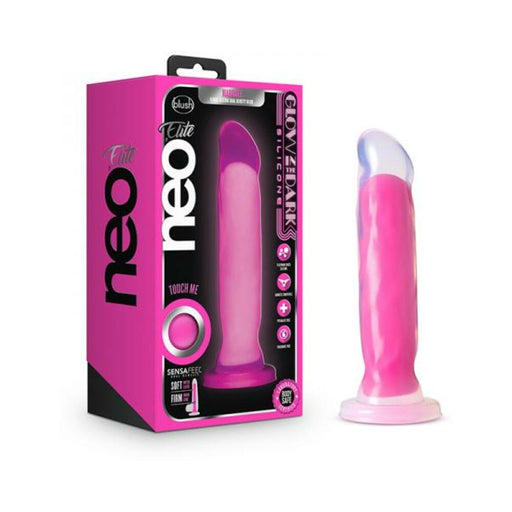 Neo Elite - Glow-in-the-dark Marquee - 8-inch Silicone Dual-density Dildo - Neon Pink | thevibed.com