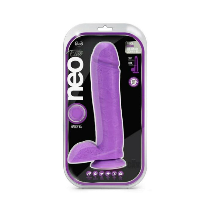 Neo Elite - 10-inch Silicone Dual-density Cock With Balls - Neon Purple | thevibed.com