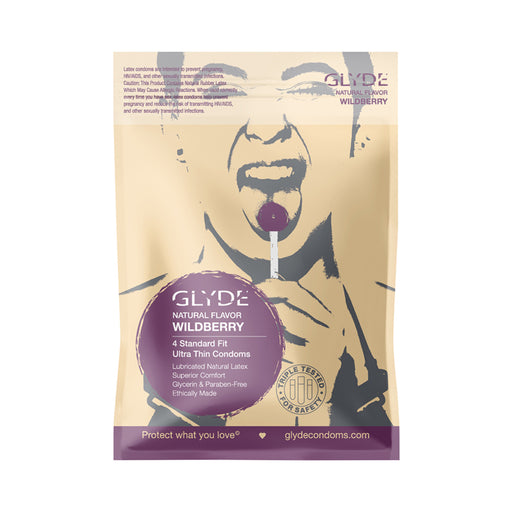 Glyde Ultra Natural  Flavor 4pk Wildberry Condoms | thevibed.com