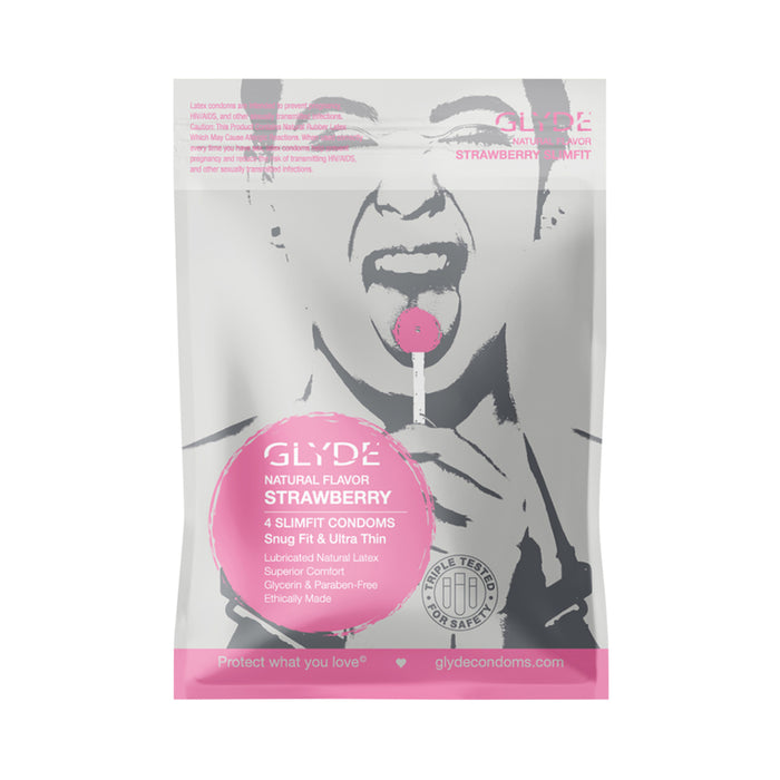 Glyde Slimfit Natural Flavored Stawberry Condom 4pk | thevibed.com