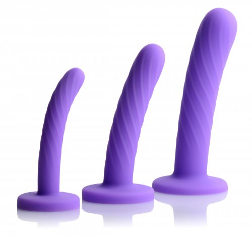 XR Brands Strap-U Tri-Play 3-Piece Silicone Dildo Set Purple | thevibed.com