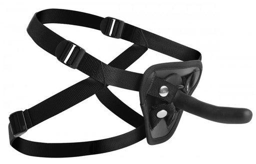 XR Brands Strap-U Pegged Silicone Pegging Dildo with Harness Black | thevibed.com