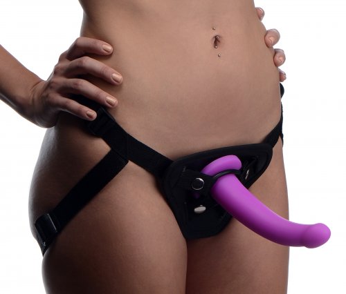 XR Brands Strap-U Navigator Purple Silicone G-Spot P-Spot Dildo with Harness | thevibed.com