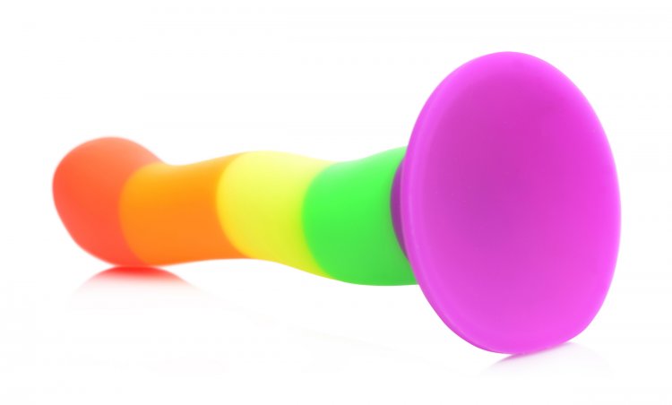 XR Brands Strap-U Proud Rainbow Silicone Dildo with Harness and Bullet Vibe | thevibed.com