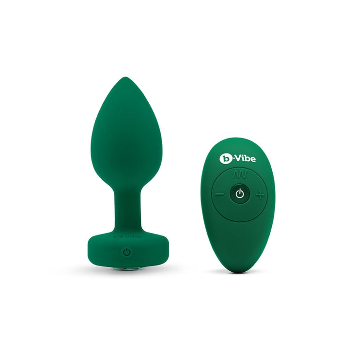 b-Vibe Remote Control Vibrating Jewel Plug (M/L) - Emerald Green