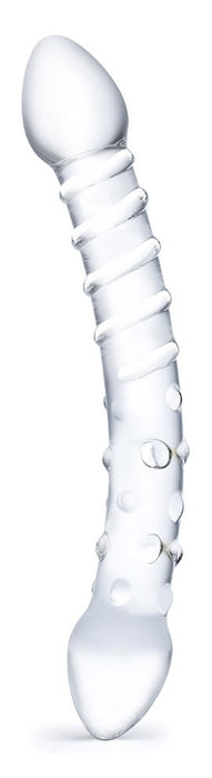 Glas Double Trouble 10" Glass Double-Sided Textured Dildo Clear | thevibed.com