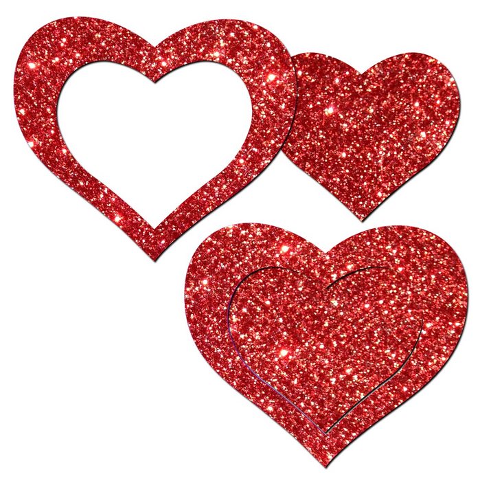 Pastease Premium Glitter Peek a Boob Hearts - Red O/S
