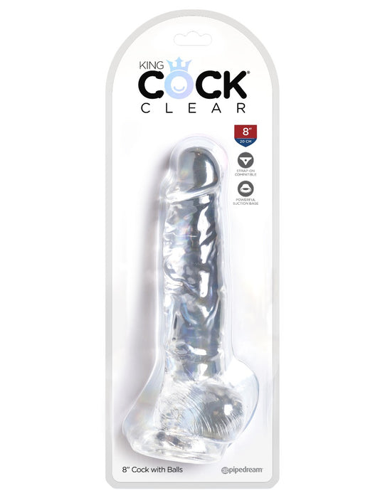 Pipedream King Cock Clear 8 Inch Suction Cup Dildo with Balls | thevibed.com