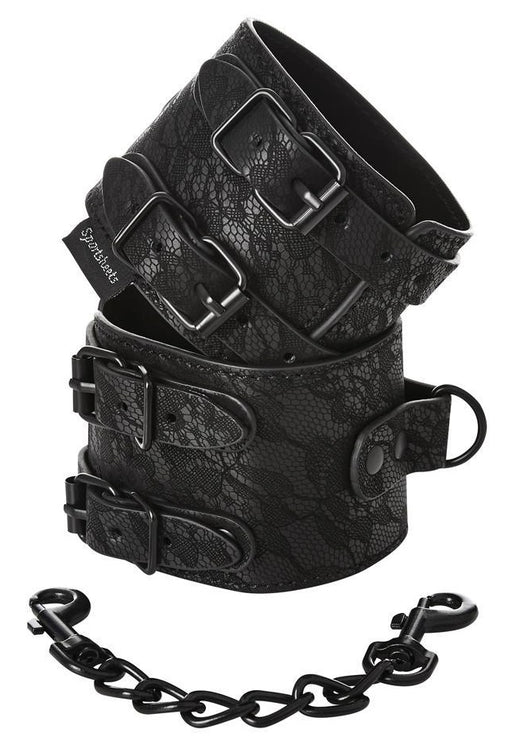 Sincerely Sportsheets Lace Double Strap Handcuffs Black | thevibed.com