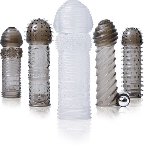Adam & Eve Vibrating 5" Penis Sleeve Kit with 5 Styles | thevibed.com